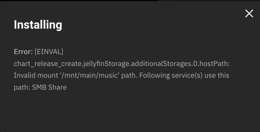 Error message: TrueNAS can not mount host path