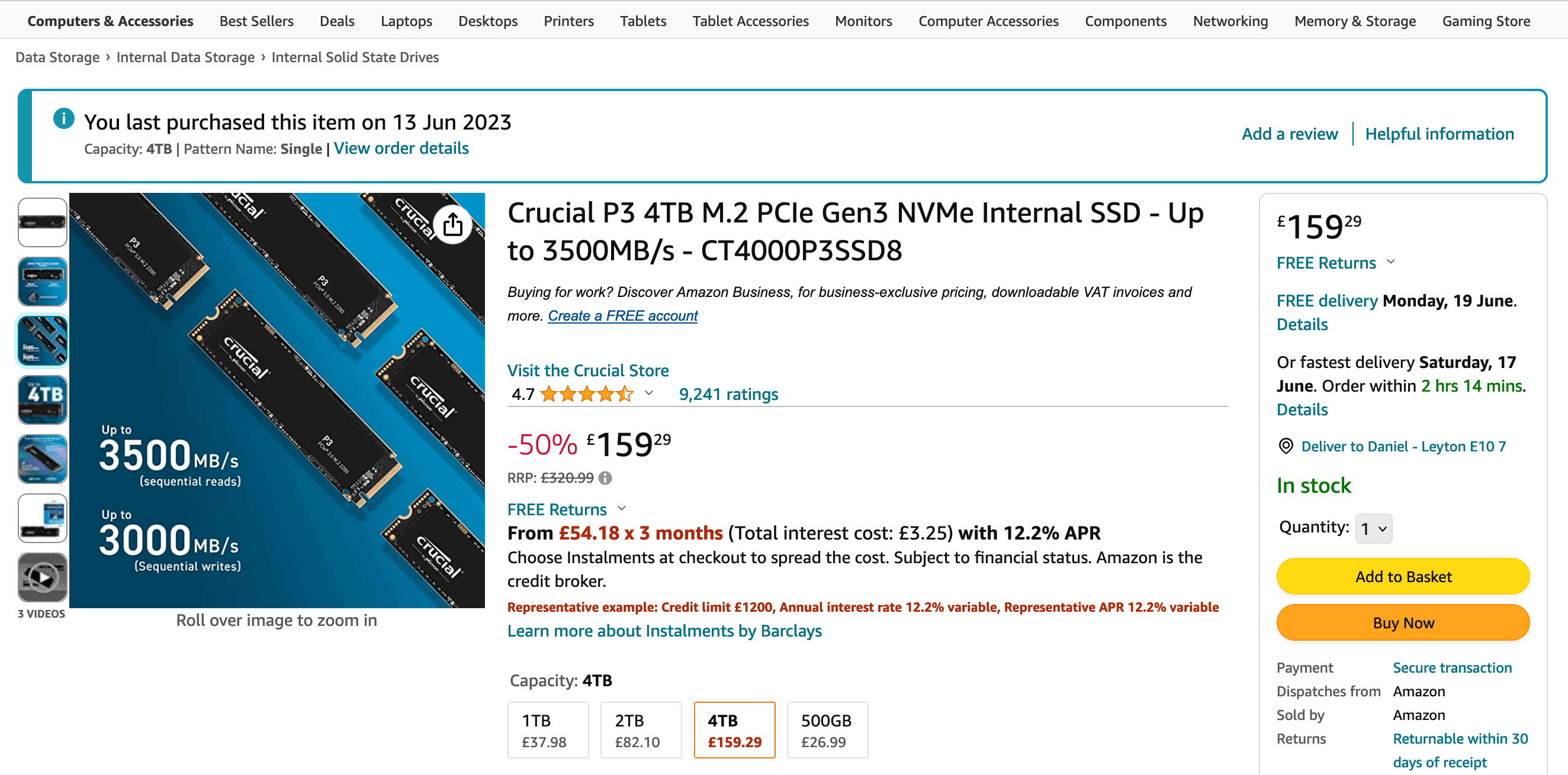 Screenshot of SSD on e-commerce website named after the huge rainforest