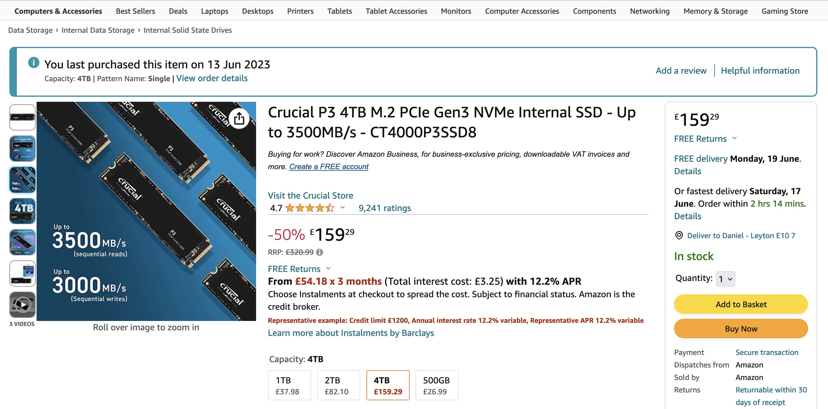 Screenshot of SSD on e-commerce website named after the huge rainforest